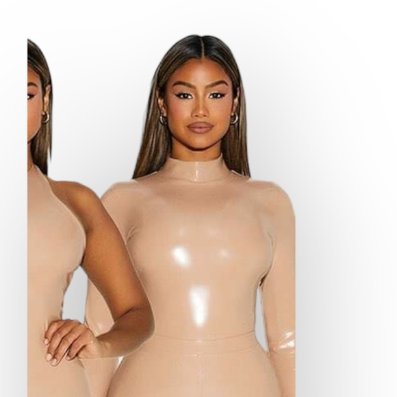 naked wardrobe Tops - NAKED WARDROBE "The Vinyl Turtleneck Bodysuit" in Coco, Womens M